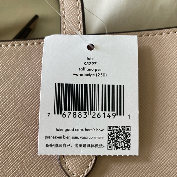 Kate Spade Brynn Large Tote Bag Saffiano Leather Bow Charm Warm Beige K5797 $359 - Picture 5 of 5
